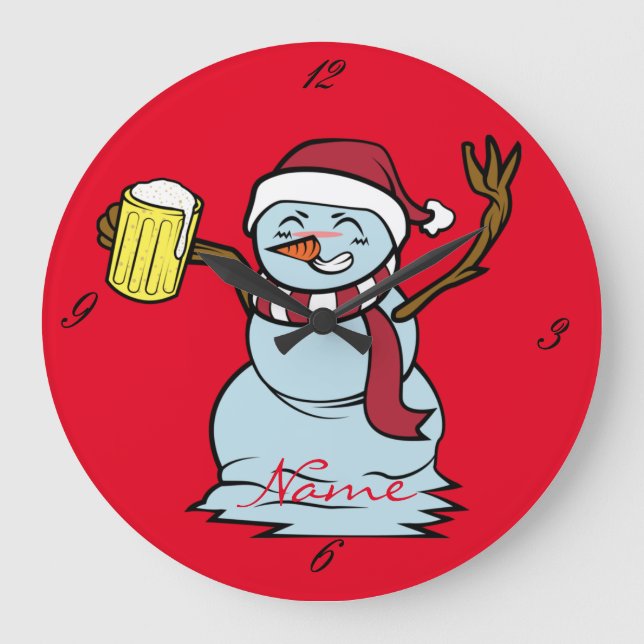 Bier trinken Betrunken Snowman Thunder_Cove Große Wanduhr (Vorderseite)