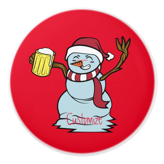Bier trinken Betrunken Snowman Thunder_Cove Keramikknauf (Vorderseite)