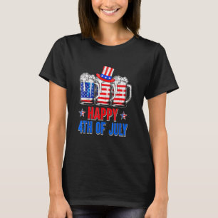 Bier trinkt amerikanische Flagge Happy 4. Juli Tei T-Shirt