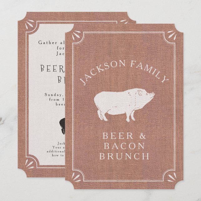 Bier und Bacon Brunch Vintages Schweinefleisch Lan Einladung (Vorne/Hinten)