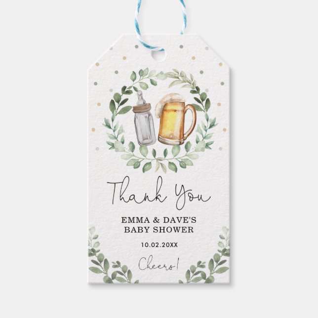 Bier und Cheers Greenery Brewery Baby Shower Geschenkanhänger (Vorderseite)