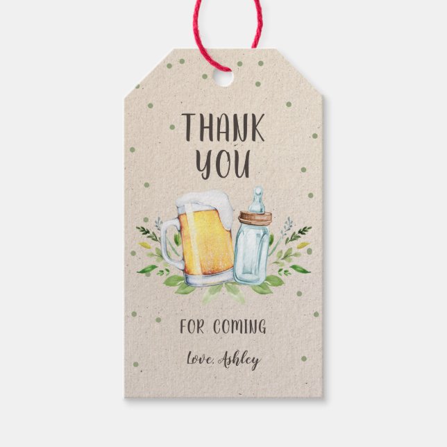 Bier und Flaschen Baby Dusche Grüne Vielen Dank Geschenkanhänger (Vorderseite)