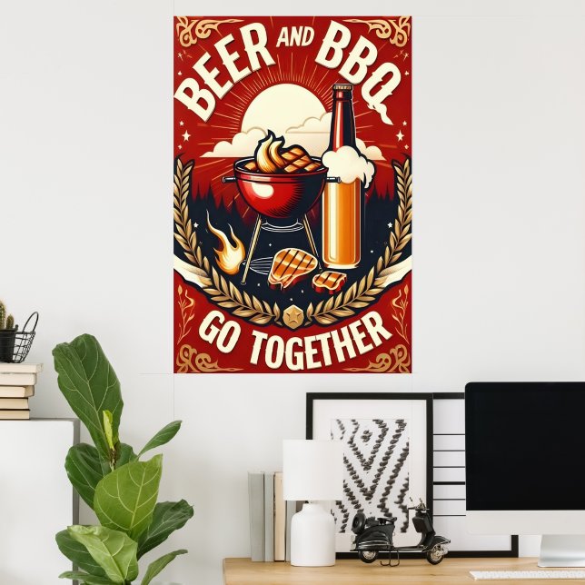 Bier und GRILLEN gemeinsam Sommerzeit Poster (Heimbüro)