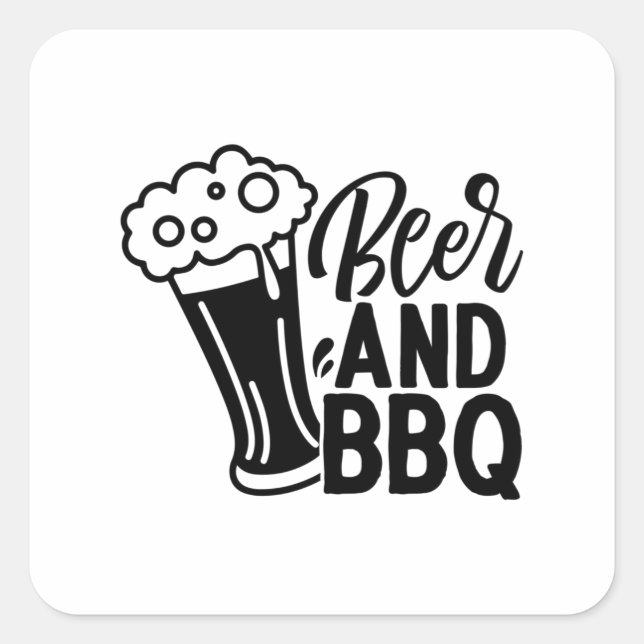 Bier und GRILLEN Quadratischer Aufkleber (Vorderseite)