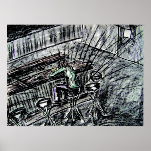 Bier und Leere Bar Holzkohle zeichnend Poster