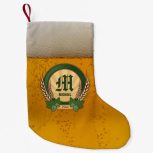 Bier und personalisiertes Monogramm-Logo Kleiner Weihnachtsstrumpf
