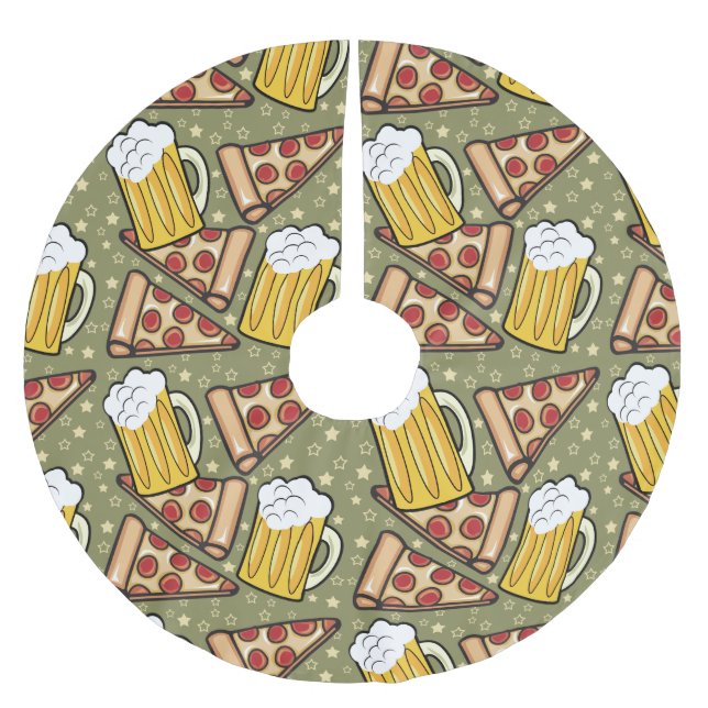 Bier und Pizza Graphtern Polyester Weihnachtsbaumdecke (Vorderseite)