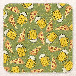 Bier und Pizza Muster Rechteckiger Pappuntersetzer