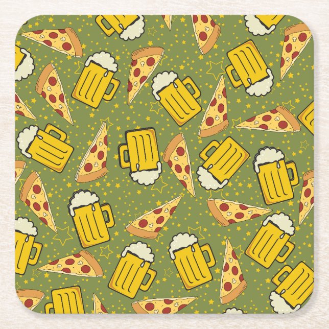 Bier und Pizza Muster Rechteckiger Pappuntersetzer (Vorderseite)