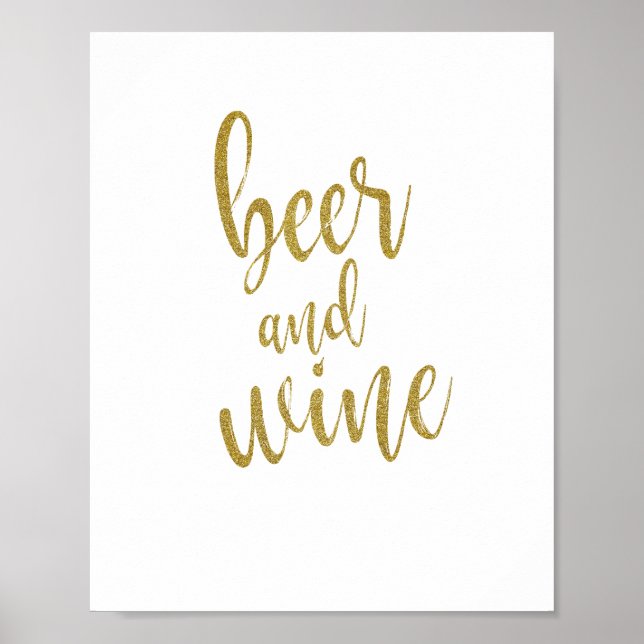 Bier und Wein Gold Glitzer 8x10 Hochzeitszeichen Poster (Vorne)