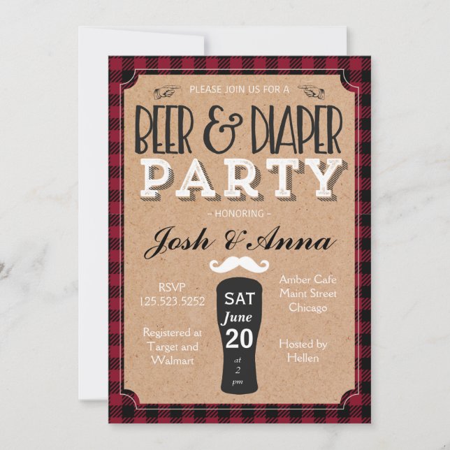 Bier- und Windel-Babypartyeinladung Einladung (Vorderseite)