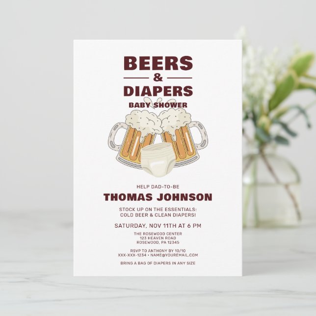 Bier und Windeln Baby Dusche Party Einladung (Stehend Vorderseite)