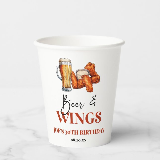 Bier- und Wings-Geburtstagsfeier Pappbecher (Vorderseite)