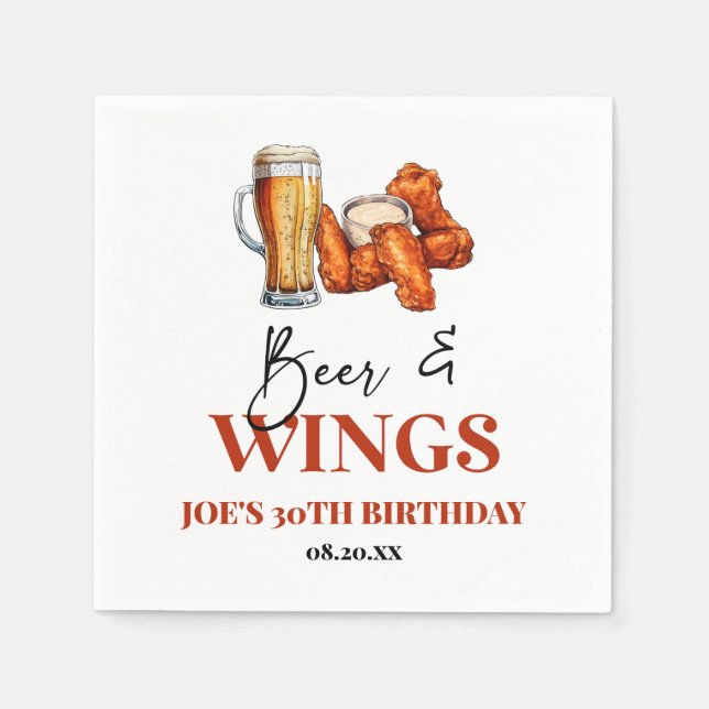 Bier und Wings Geburtstagsfeier Serviette (Vorderseite)