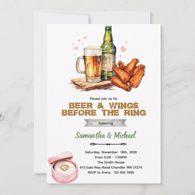 Bier- und Wings-Paarschauer-Einladung Einladung (Vorderseite)