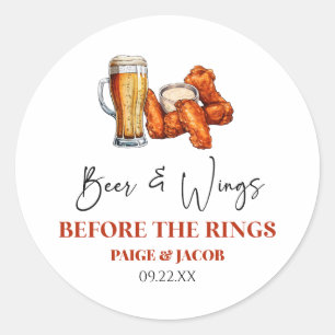 Bier und Wings vor dem Rings-Junggesellenabschied- Runder Aufkleber