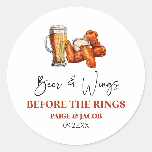 Bier und Wings vor dem Rings-Junggesellenabschied- Runder Aufkleber (Vorderseite)