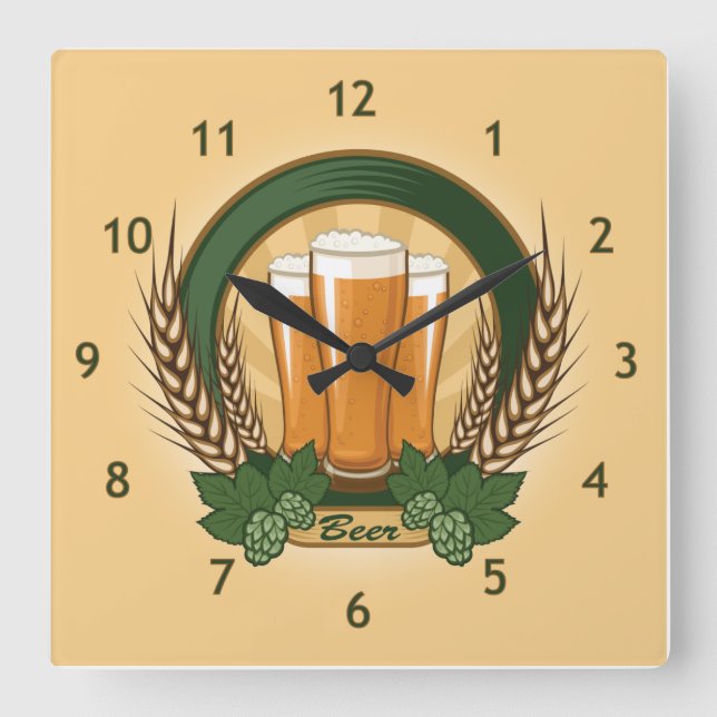 Bier-Wall-Uhr Quadratische Wanduhr (Vorderseite)