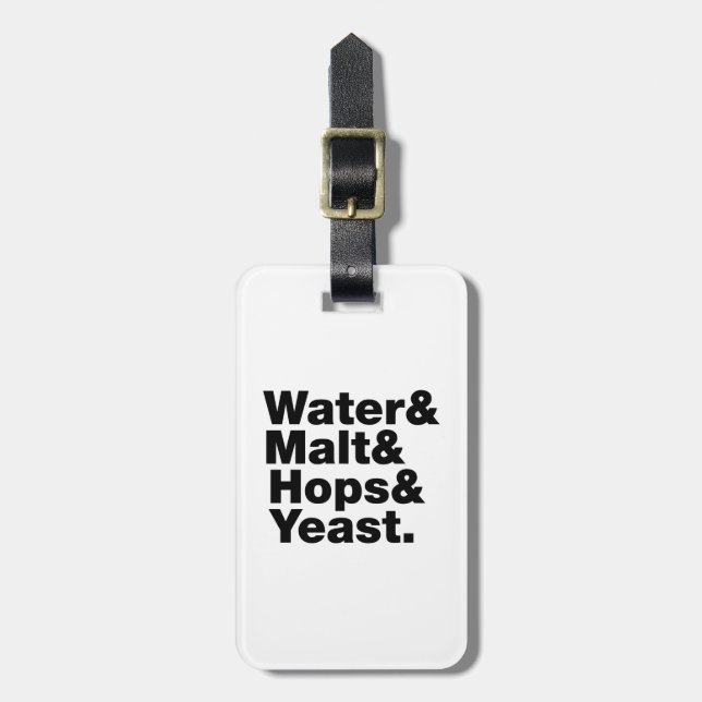 Bier = Wasser & Malt & Hopfen & Hefe. Gepäckanhänger (Vorderseite vertikal)