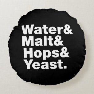 Bier = Wasser & Malt & Hopfen & Hefe. Rundes Kissen