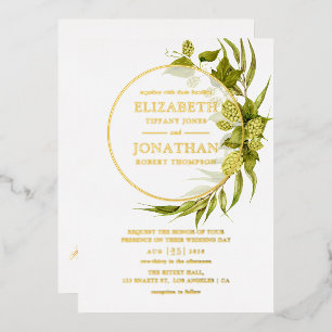 Bier-Weide-Grün-Gold-Geometrie-Hochzeit Folieneinladung