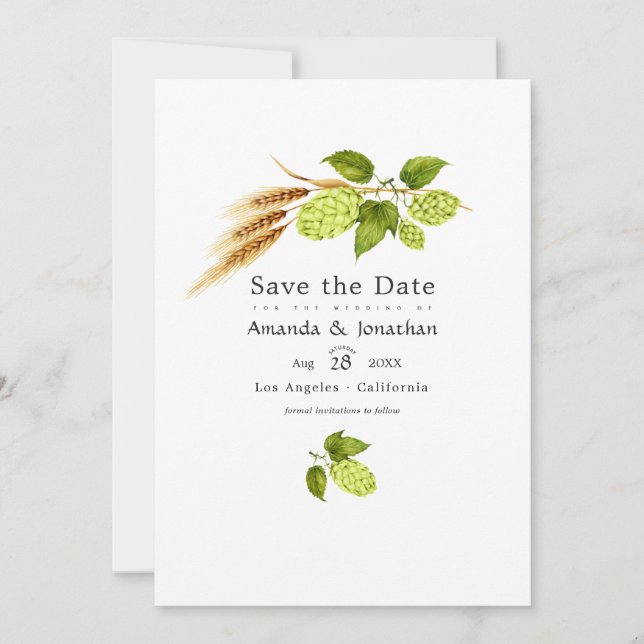 Bier Weide Grün und Gold Save The Date (Vorderseite)