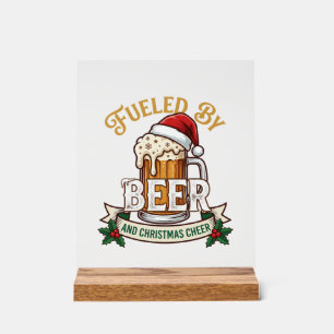 Bier-Weihnachtsfreude-Tasse-Santa-Hut-Stechpalme Acrylschild