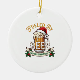 Bier-Weihnachtsfreude-Tasse-Santa-Hut-Stechpalme Keramik Ornament