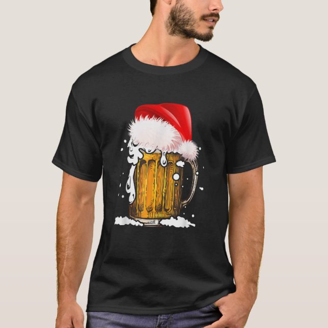 Bier Weihnachtsmannmütze Weihnachten trinken Lover T-Shirt (Vorderseite)
