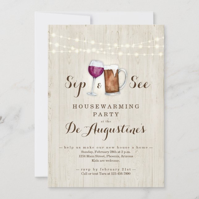 Bier & Wein Sip and See Housewarming Party Einladung (Vorderseite)