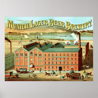 Bierbrauerei München ~ Vintage Werbung. Poster