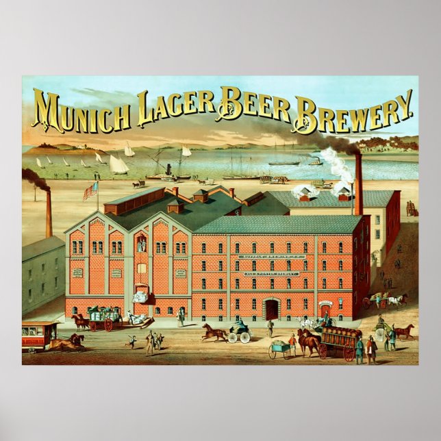 Bierbrauerei München ~ Vintage Werbung. Poster (Vorne)