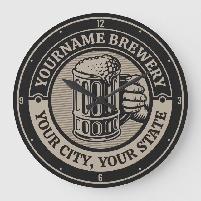 Bierbrauerei Personalisiert NAME Brauerei Big Tass Große Wanduhr (Vorderseite)