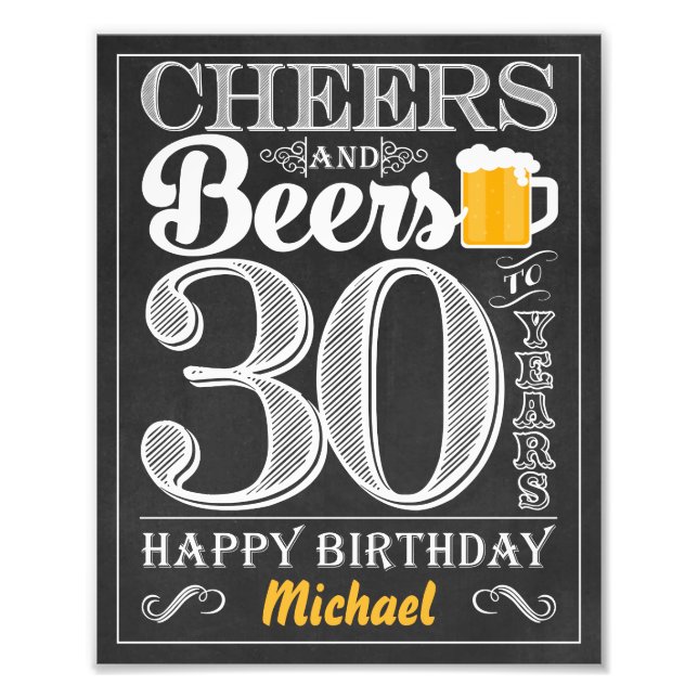 Biere bis 30 Jahre Happy Birthday Sign Fotodruck (Vorne)