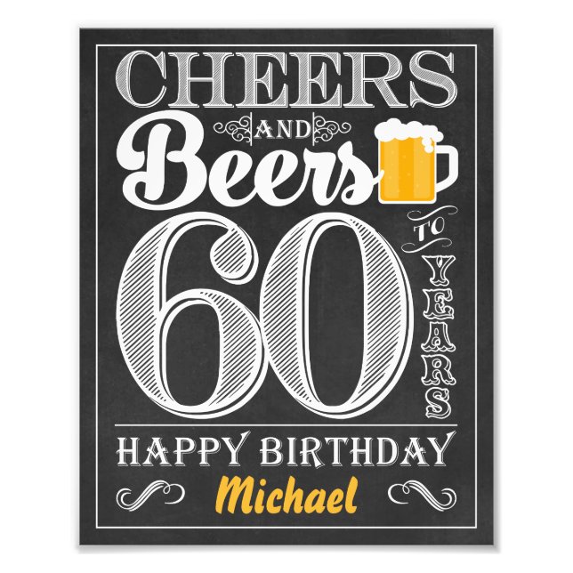 Biere bis 60 Jahre Happy Birthday Sign Fotodruck (Vorne)