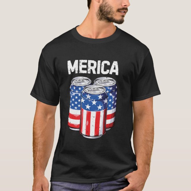 Bierfahne 4. Juli Männer Frauen Merica USA T-Shirt (Vorderseite)