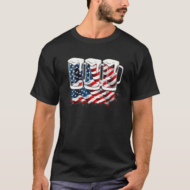 Bierfahne 4. Juli Merica USA Flag Pat T-Shirt (Vorderseite)