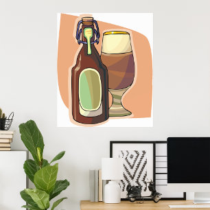 Bierflasche und Glas Rustikale Brauerei Poster