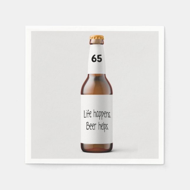 Bierflasche zum 65. Geburtstag Serviette (Vorderseite)