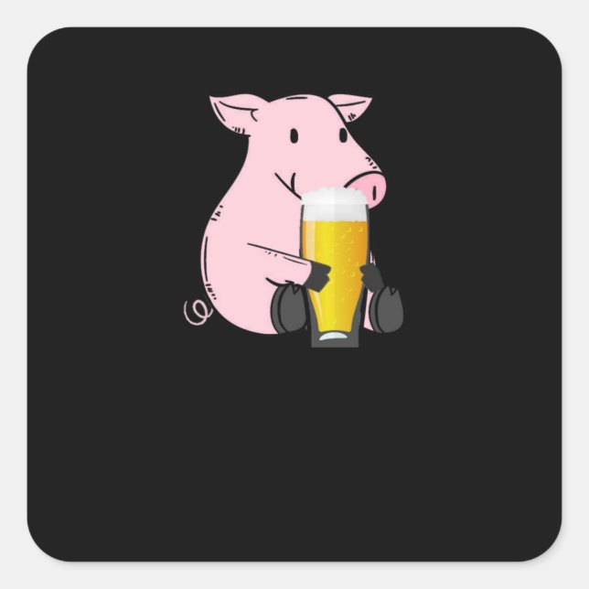 Biergeschenk mit Schwein Quadratischer Aufkleber (Vorderseite)