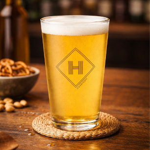 Bierglas   Modernes geometrisches Monogramm Initia Glas