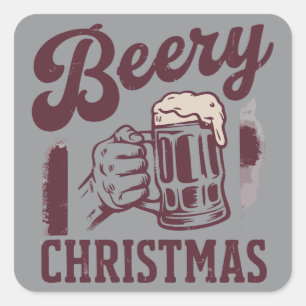 Bierige Weihnachten Vintage Festliche Party-Typen Quadratischer Aufkleber