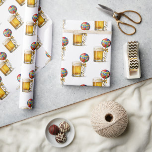 Bierkrug mit Happy Birthday-Ballon Geschenkpapier