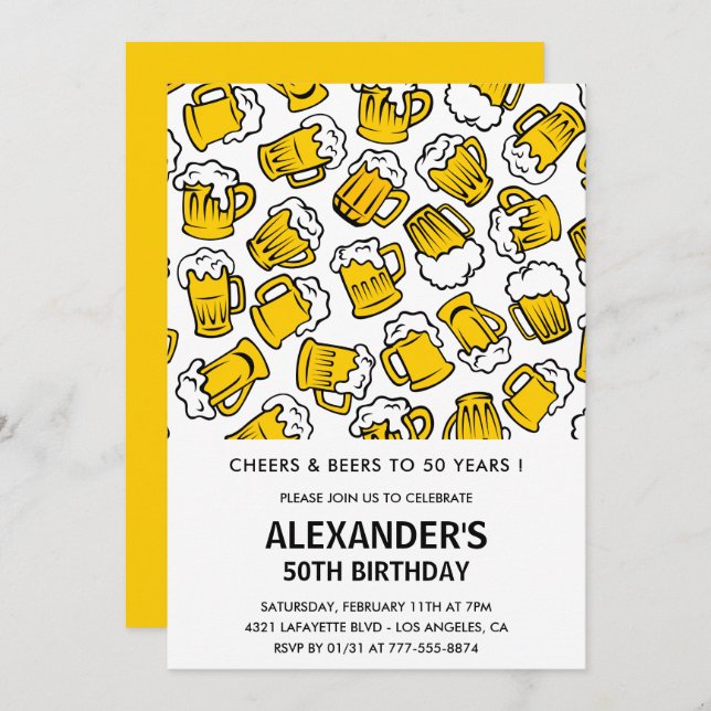 Biersorten bis 50 Jahre Einladungen (Vorne/Hinten)