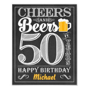 Biersorten bis 50 Jahre Happy Birthday Sign Fotodruck