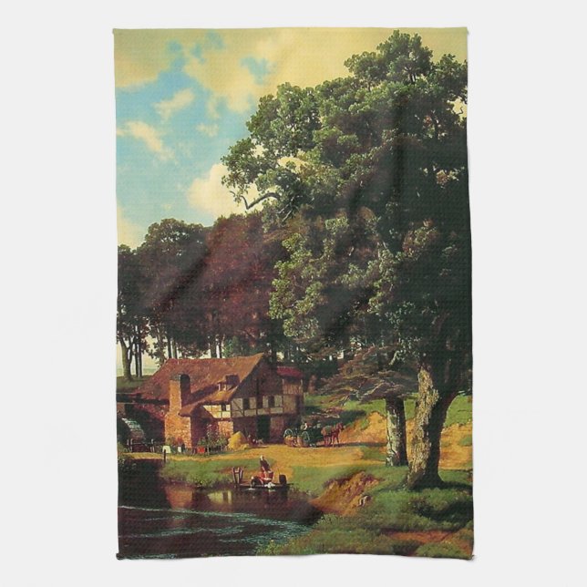 Bierstadt Albert, A Rustic Mill Geschirrtuch (Vertikal)