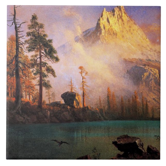 Bierstadt - Bergsee, Kunstmalerei Fliese (Vorderseite)