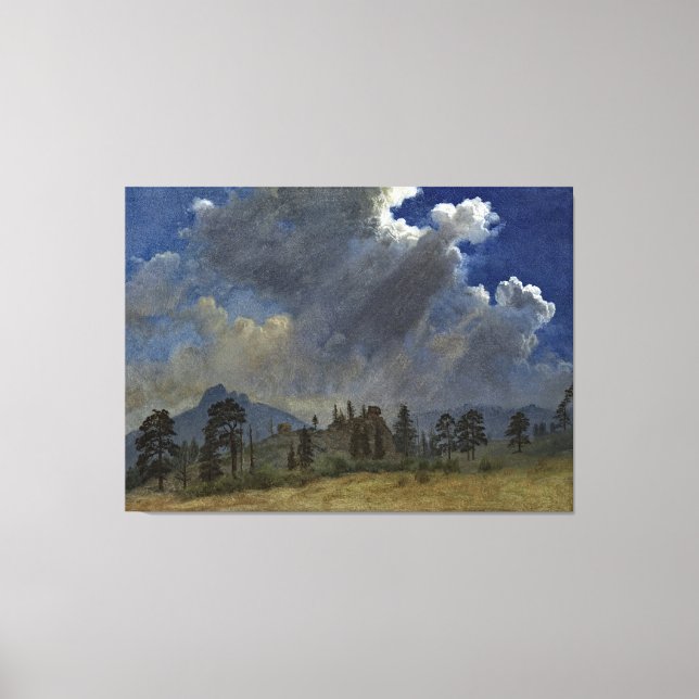 Bierstadt Fir Trees Sturm Wolken Malerei Leinwanddruck (Vorderseite)