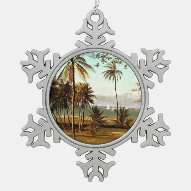 Bierstadt - Florida Szene, Kunstmalerei, Schneeflocken Zinn-Ornament (Vorderseite)