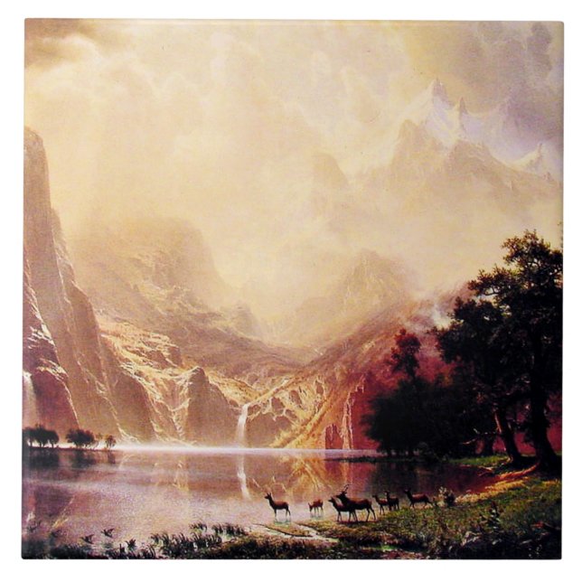 Bierstadt - Unter den Bergen der Sierra Nevada Fliese (Vorderseite)